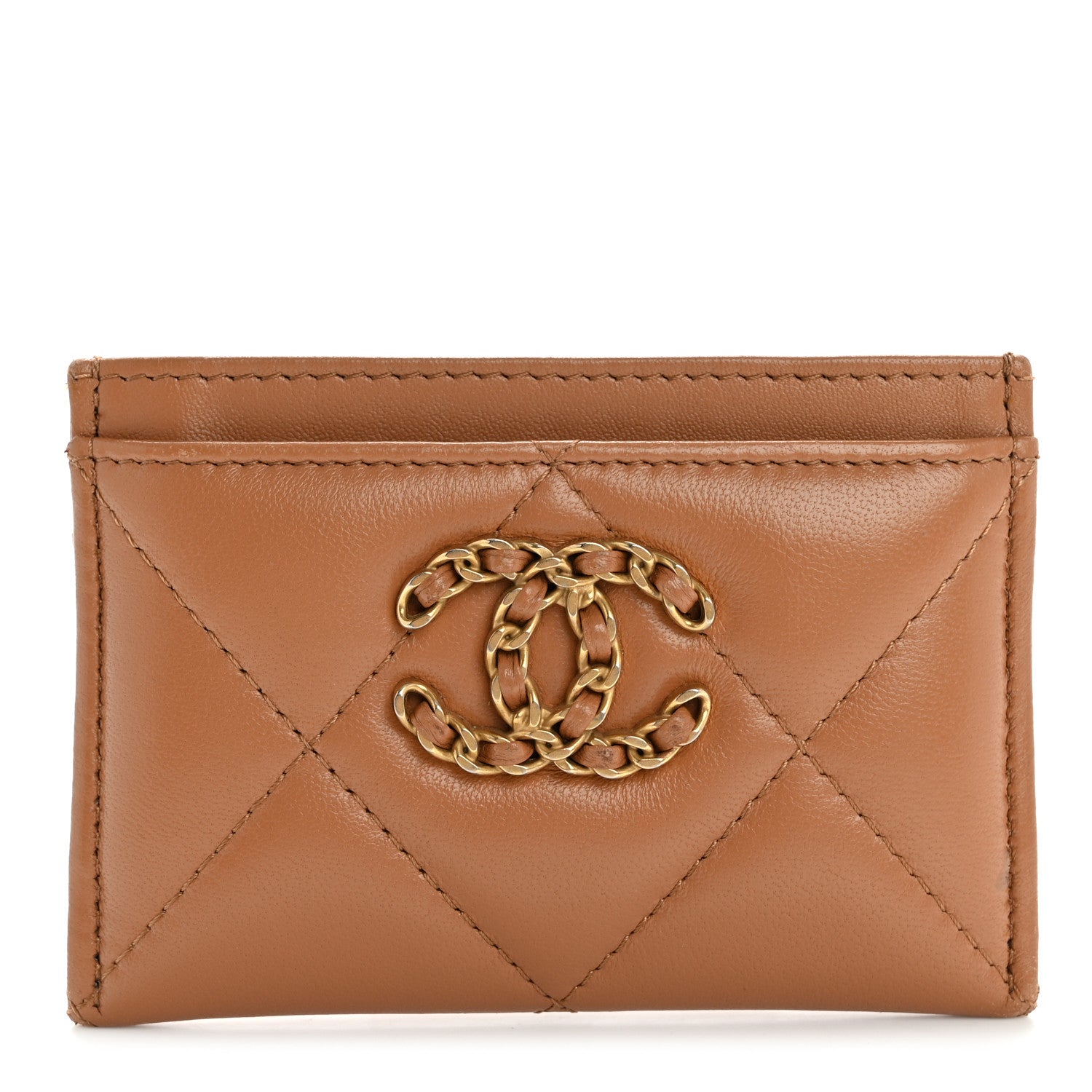 Chanel Lambskin Quilted Chanel 19 Card Holder Brown 1 of 12