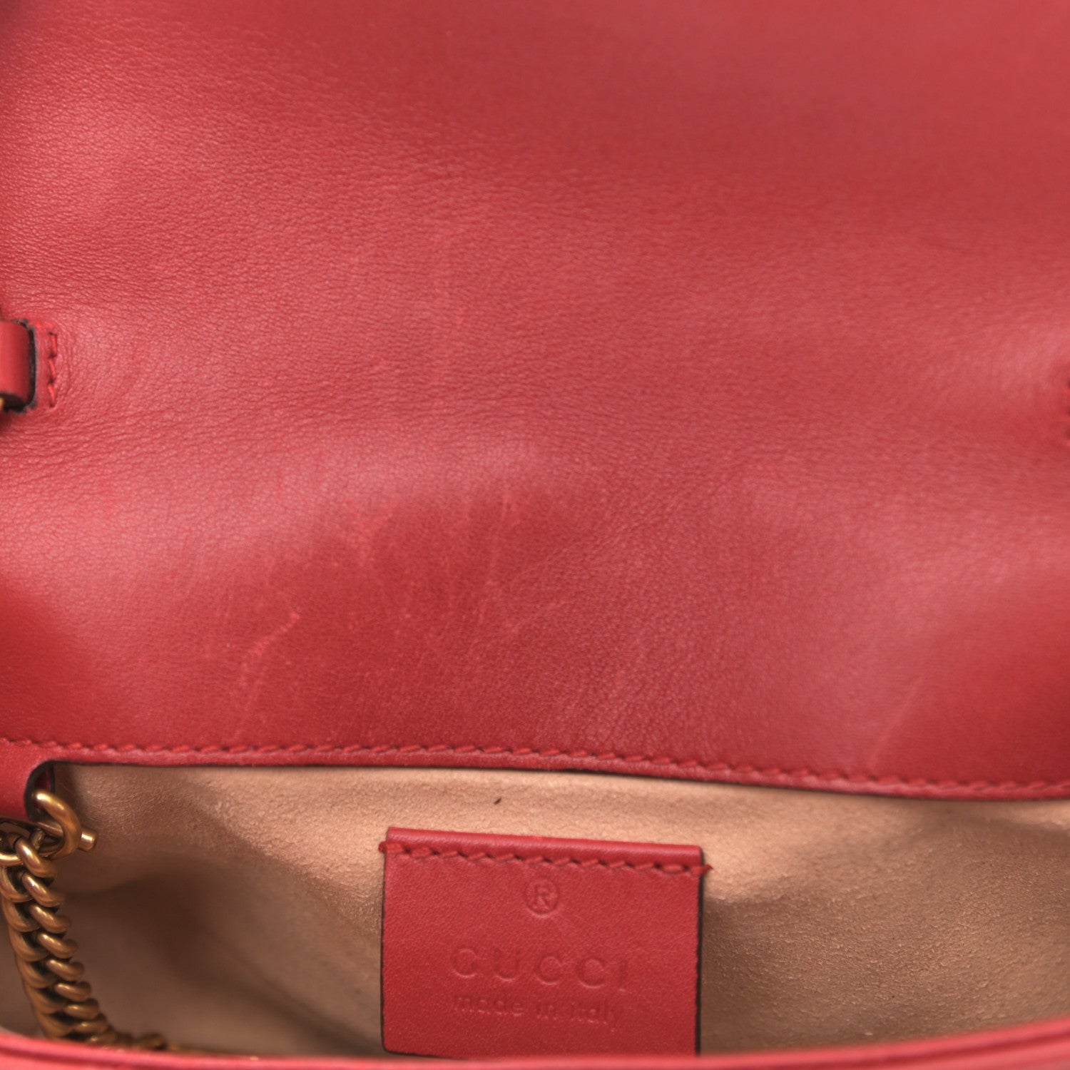 Gucci Calfskin Matelasse Super Mini GG Marmont Shoulder Bag Hibiscus Red 9 of 10