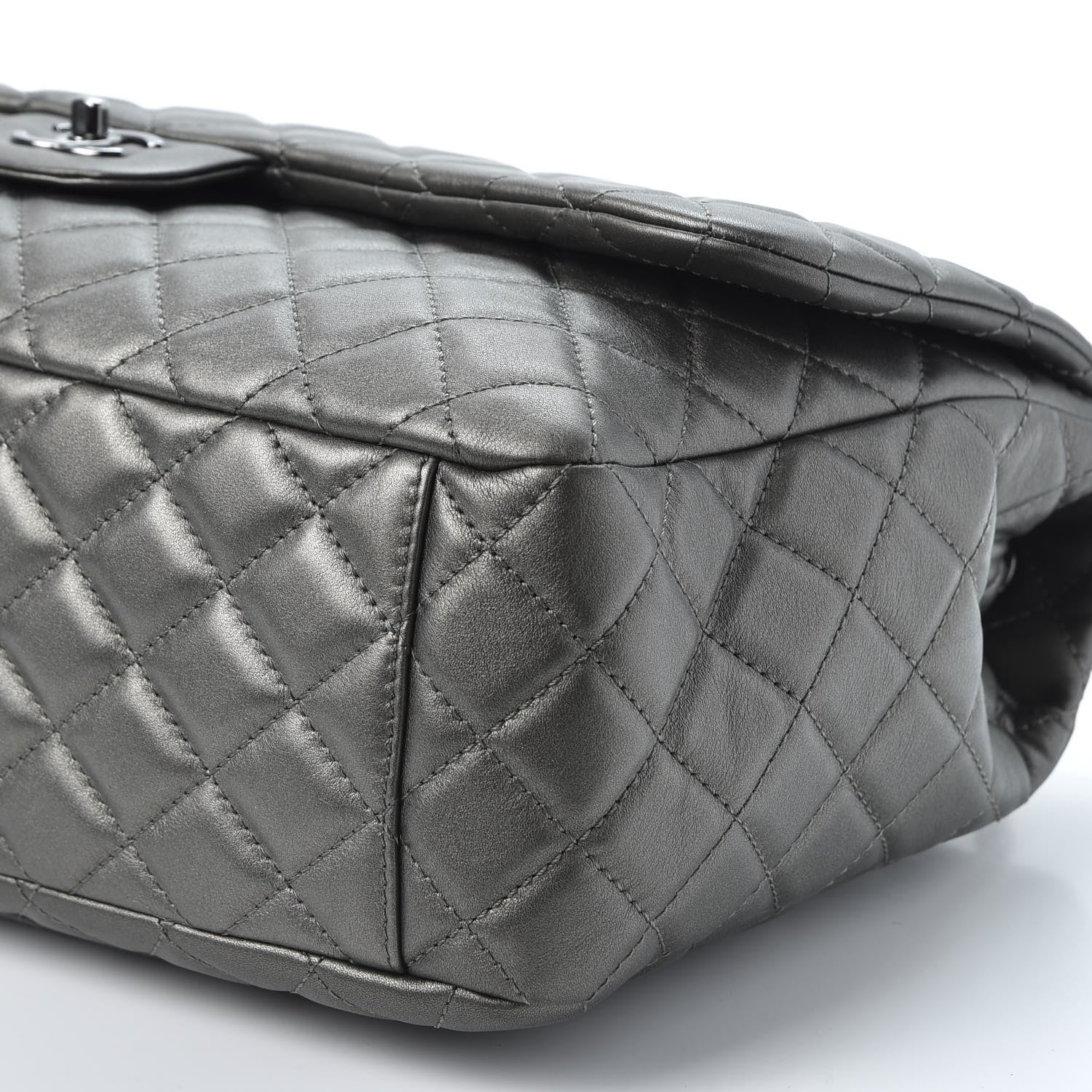 Chanel Metallic Calfskin Quilted Small XXL Travel Flap Bag Dark Silver 6 of 10