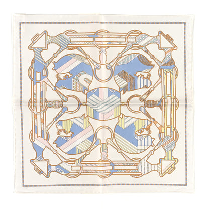 Hermes Silk Tatersale En Zigzag Pocket Square White Bleu Ciel 1 of 4