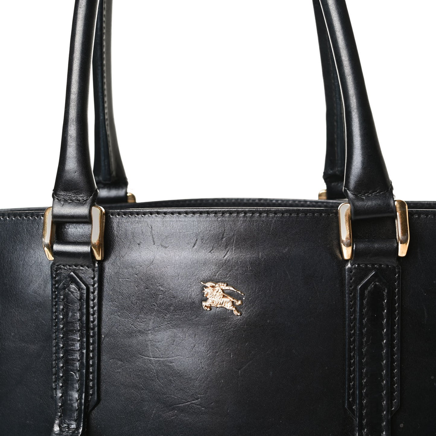 House Check Bridle Calfskin Tote Black