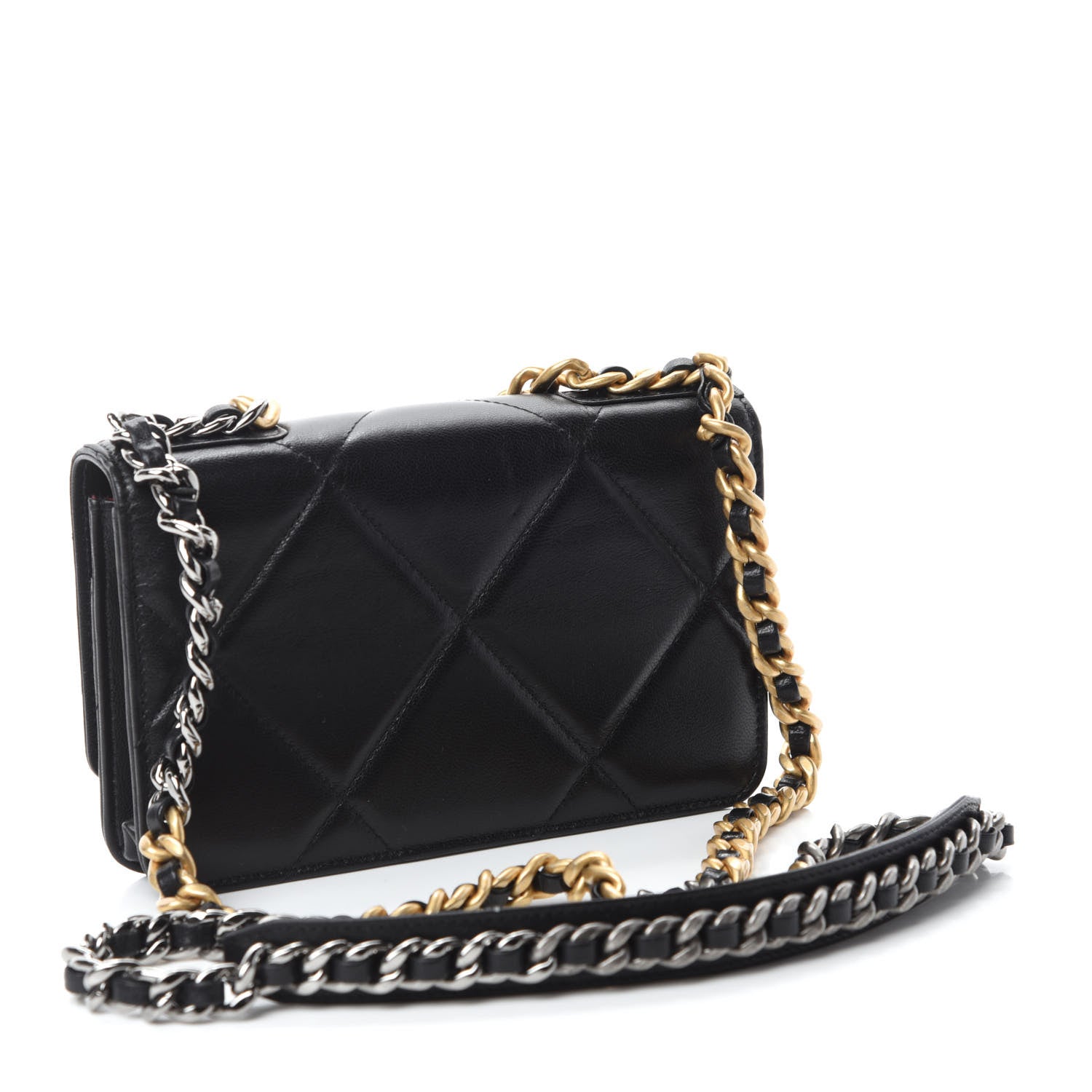 Chanel Shiny Goatskin Quilted Chanel 19 Wallet On Chain WOC Black 3 of 12