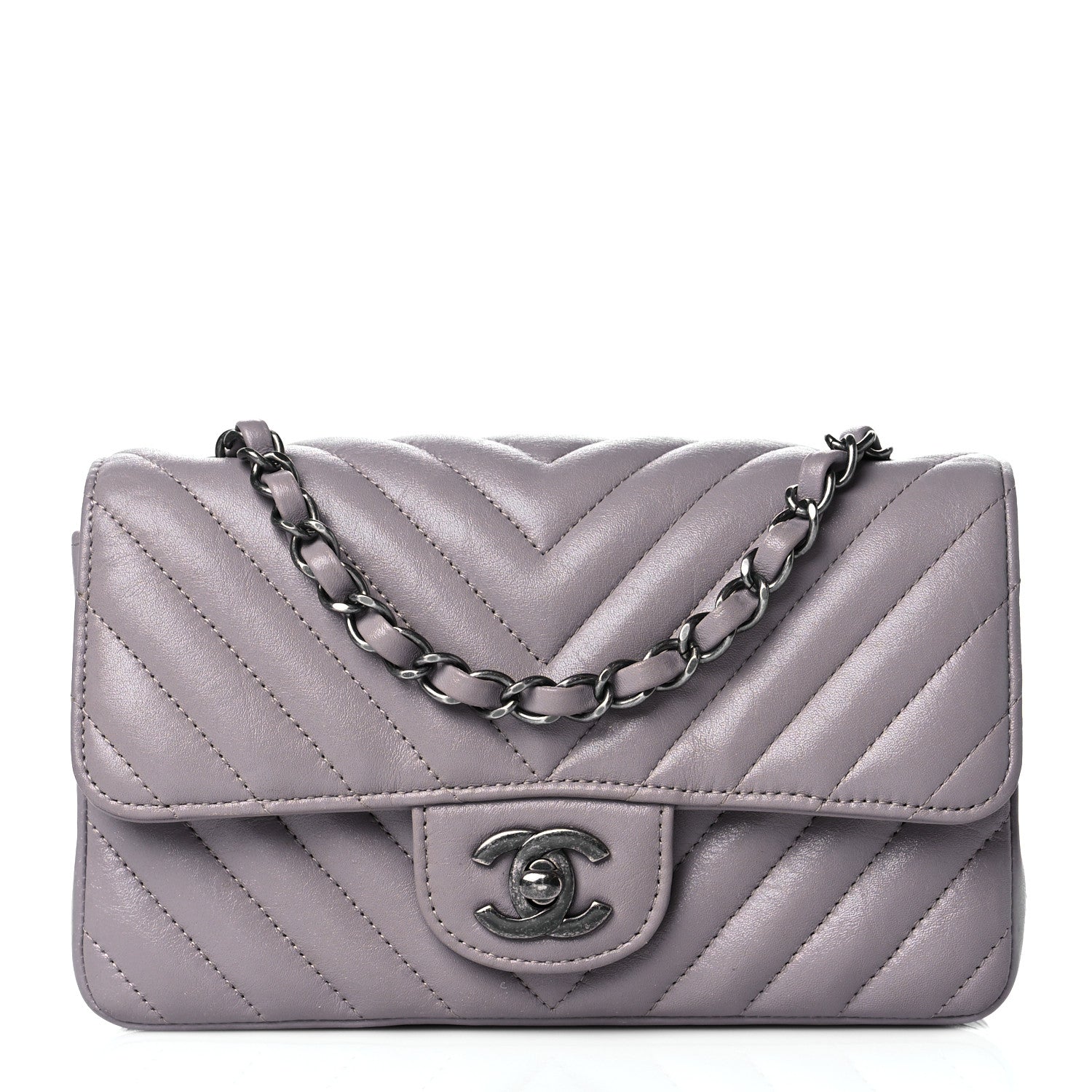 Chanel Iridescent Calfskin Chevron Quilted Mini Rectangular Flap Grey 1 of 12