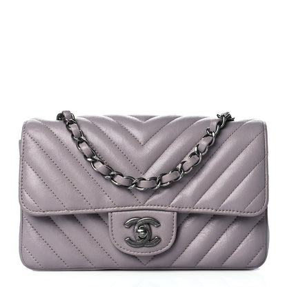 Chanel Iridescent Calfskin Chevron Quilted Mini Rectangular Flap Grey 1 of 12