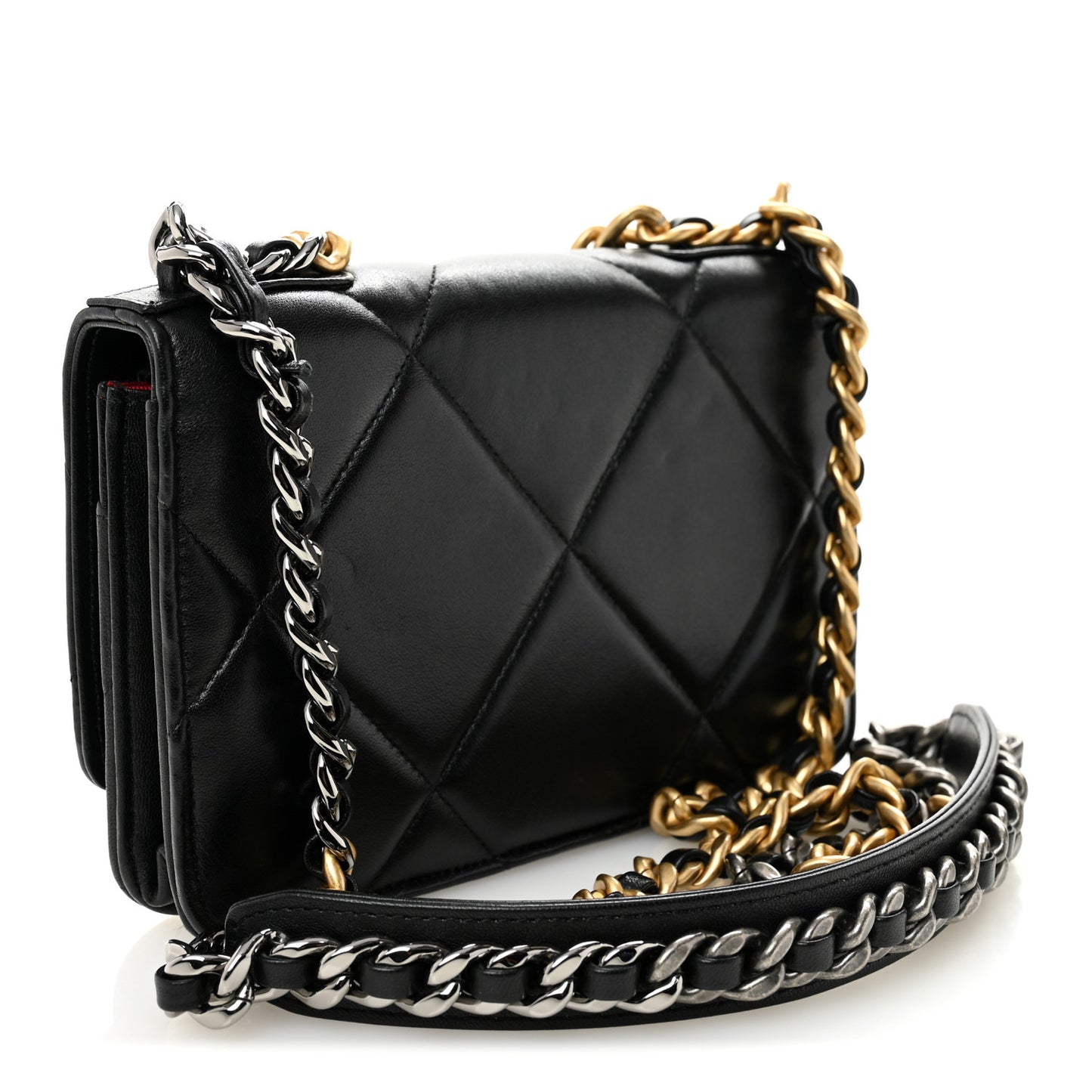 Lambskin Quilted Chanel 19 Wallet On Chain WOC Black
