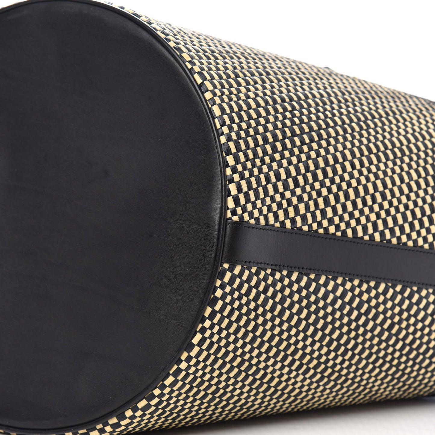 Raffia Calfskin Medium Panier Tote Black Naturale