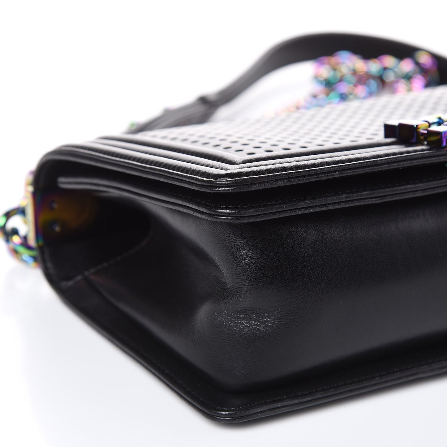 Lambskin LED Iridescent Metal Medium Boy Flap Black Multicolor