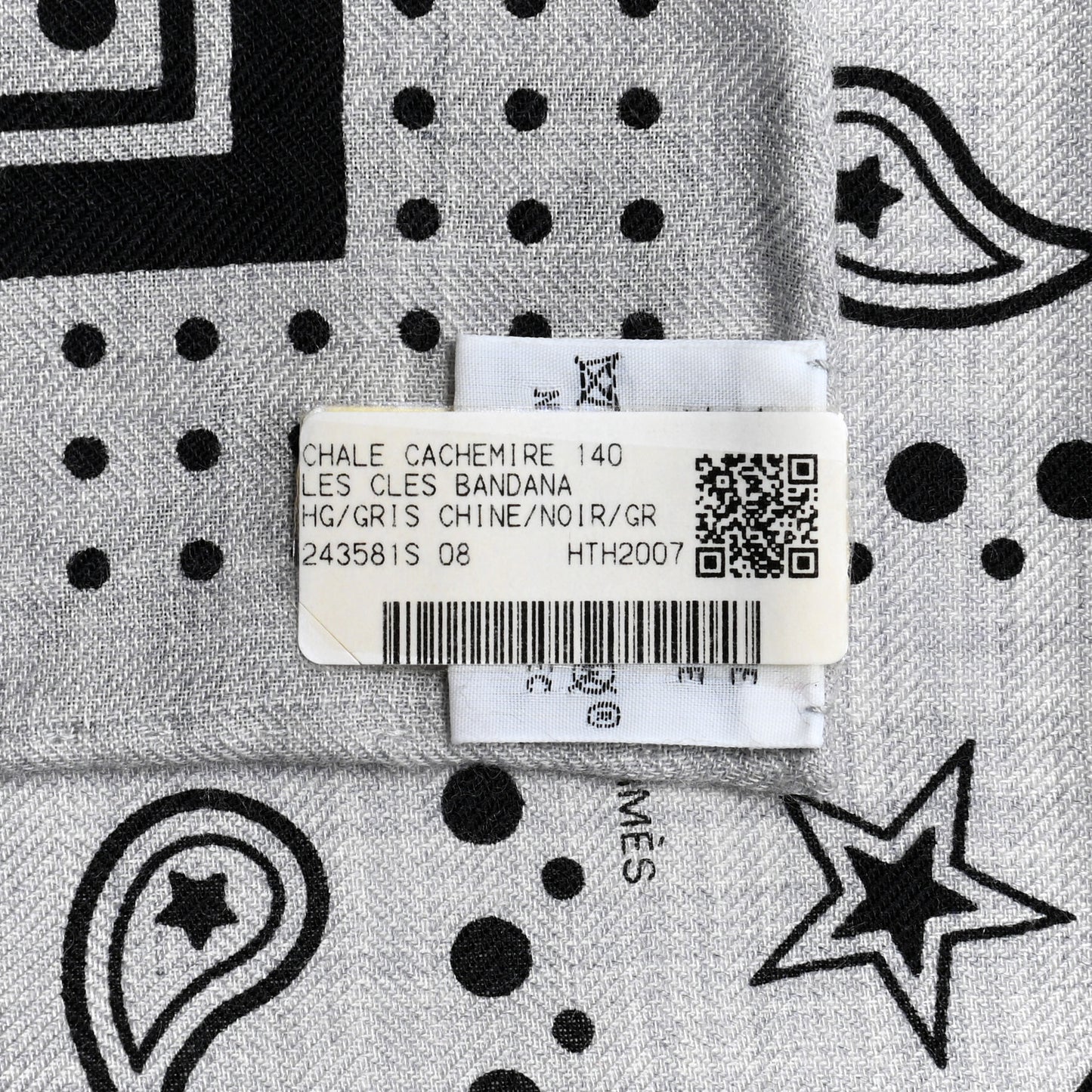 Cashmere Silk Les Cles Bandana Shawl 140 Gris Chine Black