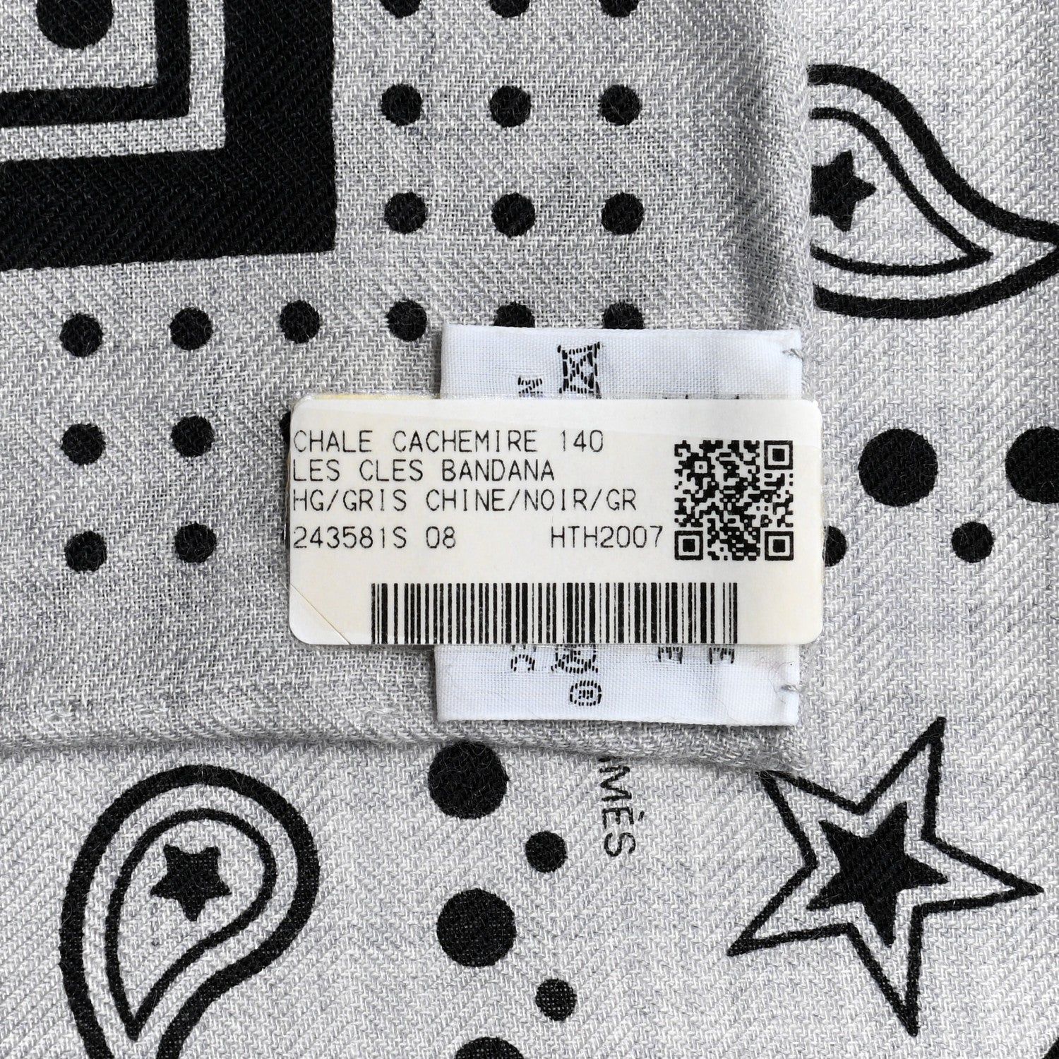 Hermes Cashmere Silk Les Cles Bandana Shawl 140 Gris Chine Black 6 of 6
