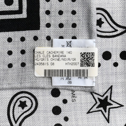 Hermes Cashmere Silk Les Cles Bandana Shawl 140 Gris Chine Black 6 of 6