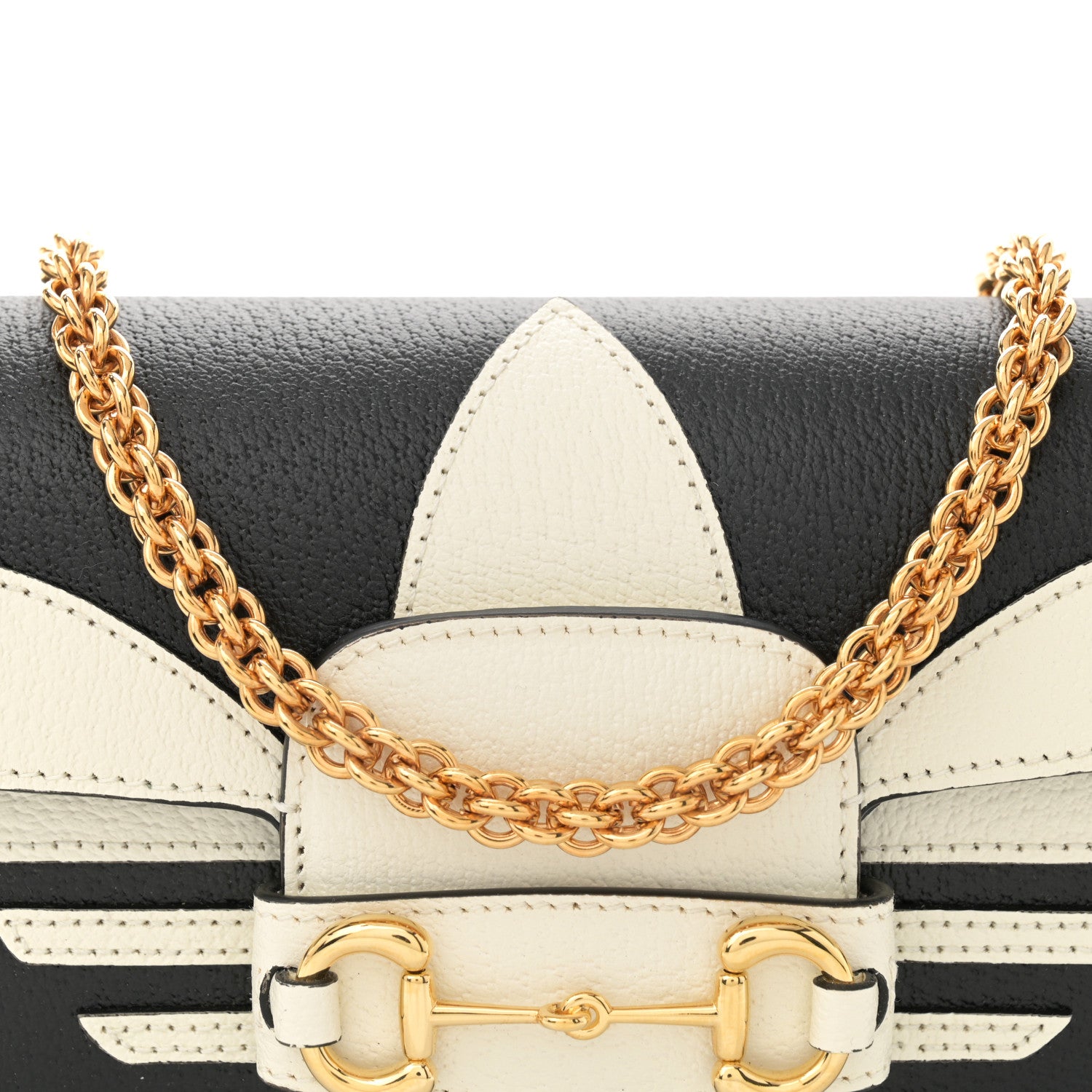 Gucci X ADIDAS Textured Dollar Calfskin Web Small Trefoil Horsebit 1955 Shoulder Bag Black Off White 8 of 11