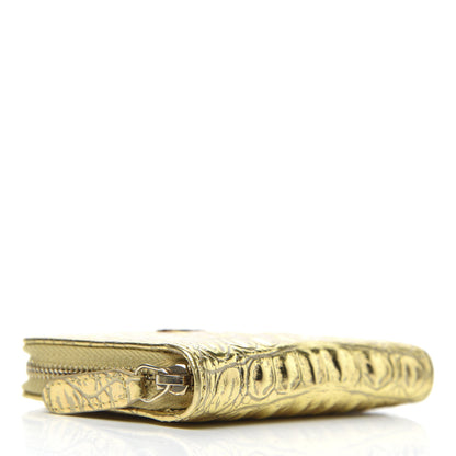 Chanel Metallic Calfskin Crocodile Embossed Cocodile Zip Coin Case Gold 4 of 8