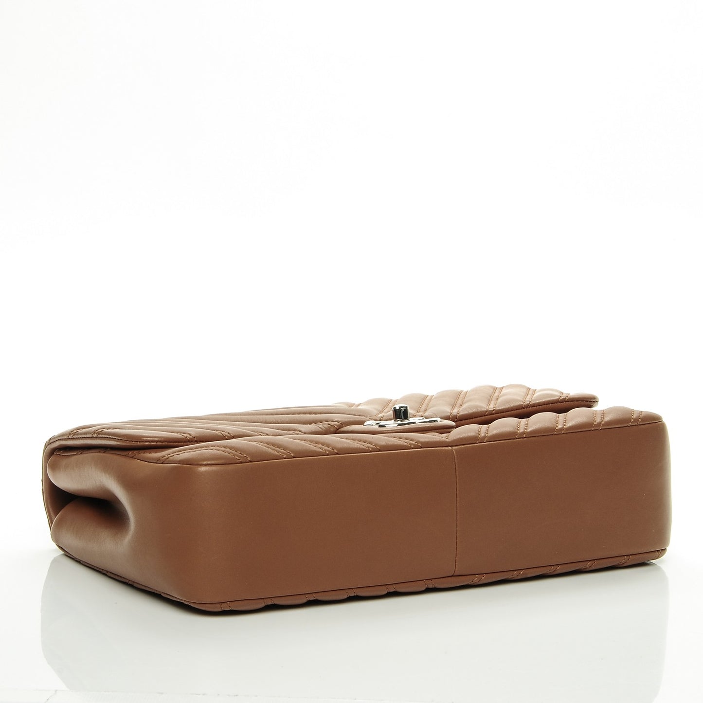 Lambskin Chevron Double Stitch Jumbo Single Flap Camel
