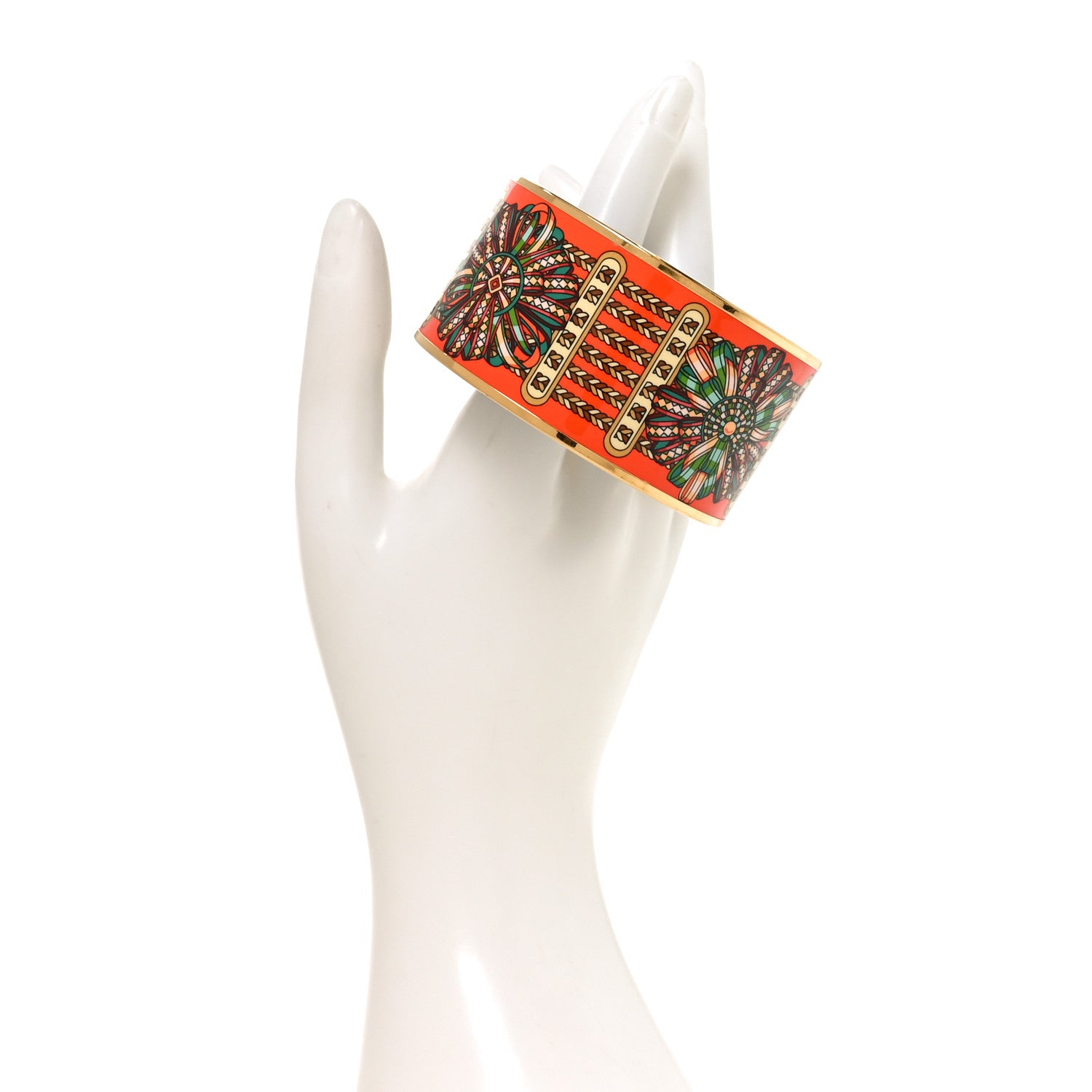 Hermes Enamel Printed Rubans de Cheval Extra Wide Bracelet 65 Orange 2 of 5
