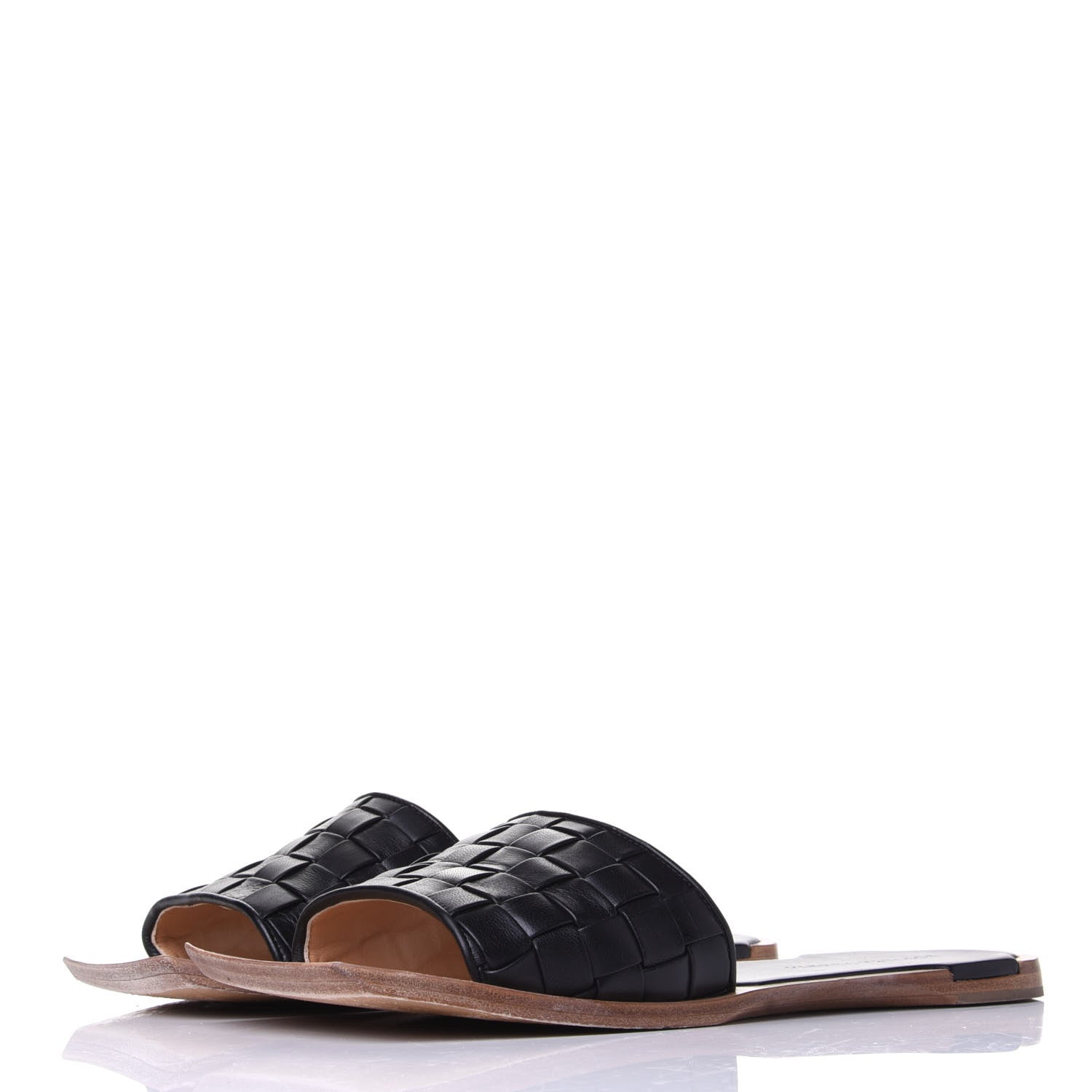 Bottega Veneta Nappa Intrecciato Squared Toe Flat Sandals 40 Black 3 of 9