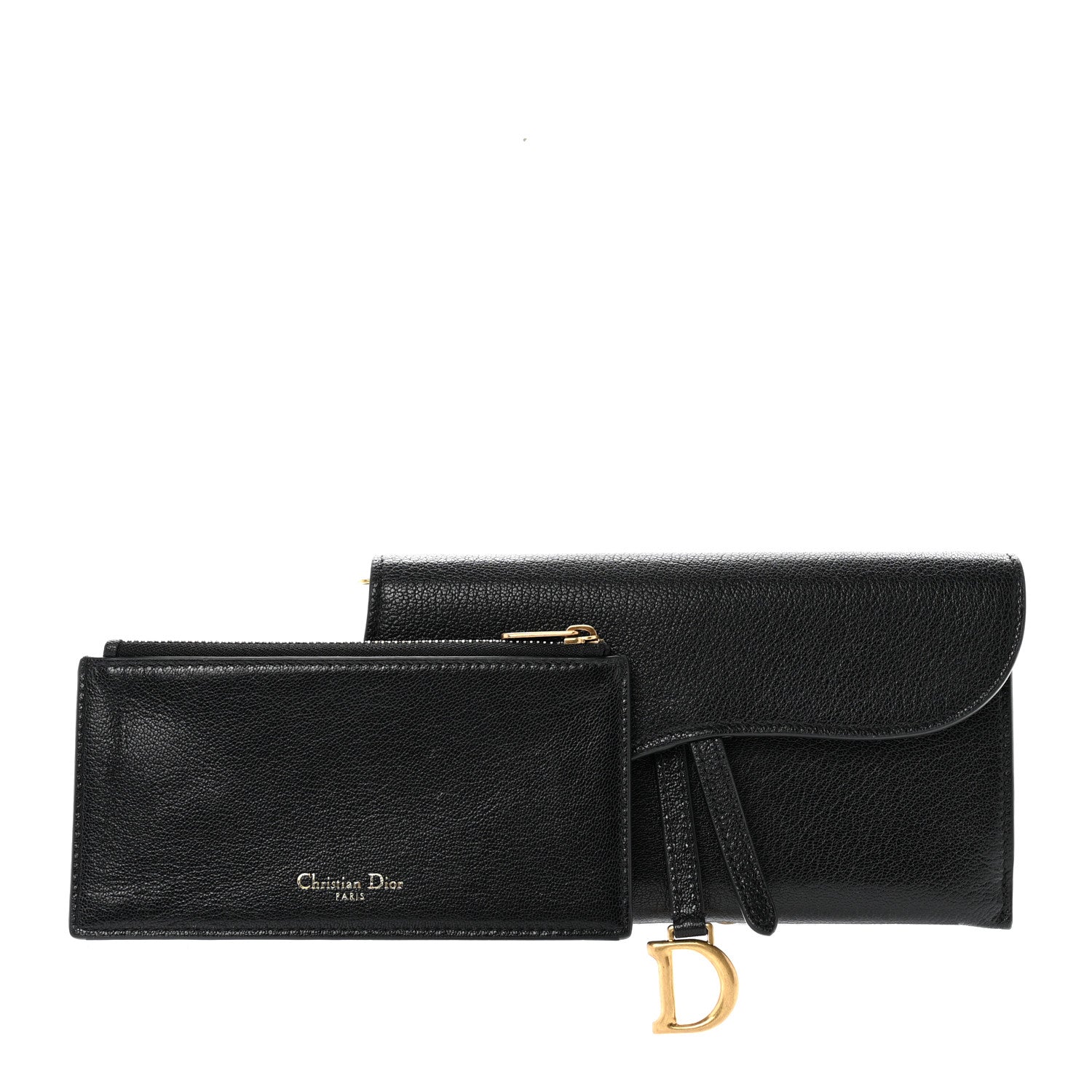 Christian Dior Grained Calfskin Saddle Chain Wallet Pouch Black 2 of 7