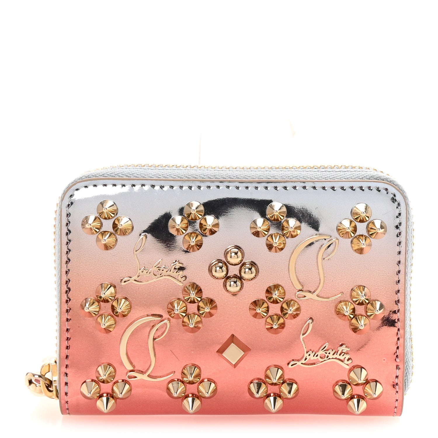 Christian Louboutin Mirror Degrade Spikes Loubinthesky Panettone Coin Purse Leche Gold 1 of 7