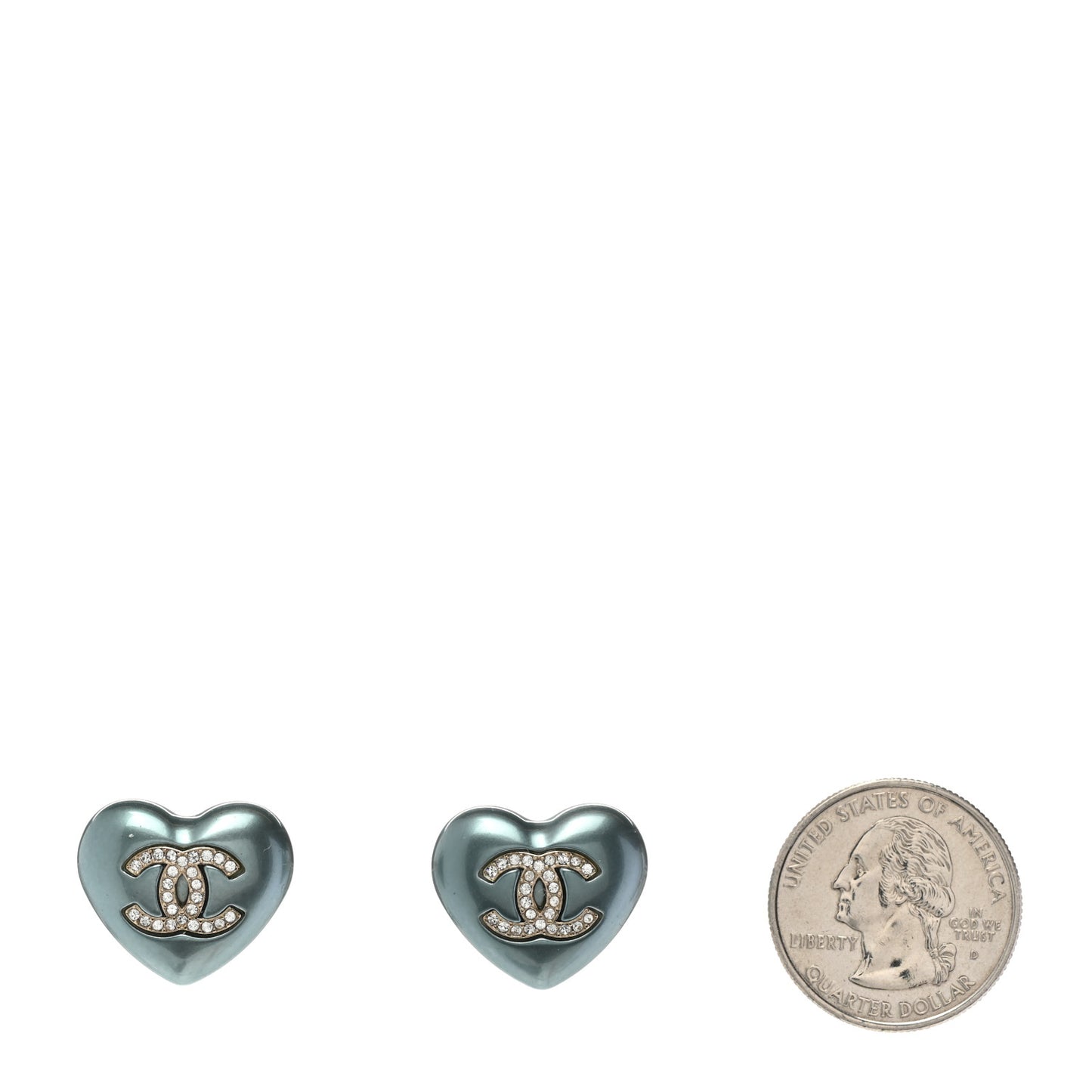 Pearl Crystal CC Heart Earrings Blue Gold