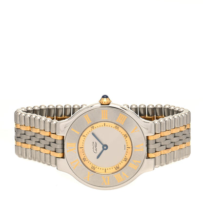 Cartier Stainless Steel 18K Yellow Gold 31mm Must De 21 Bullet Link Quartz Watch 2 of 4