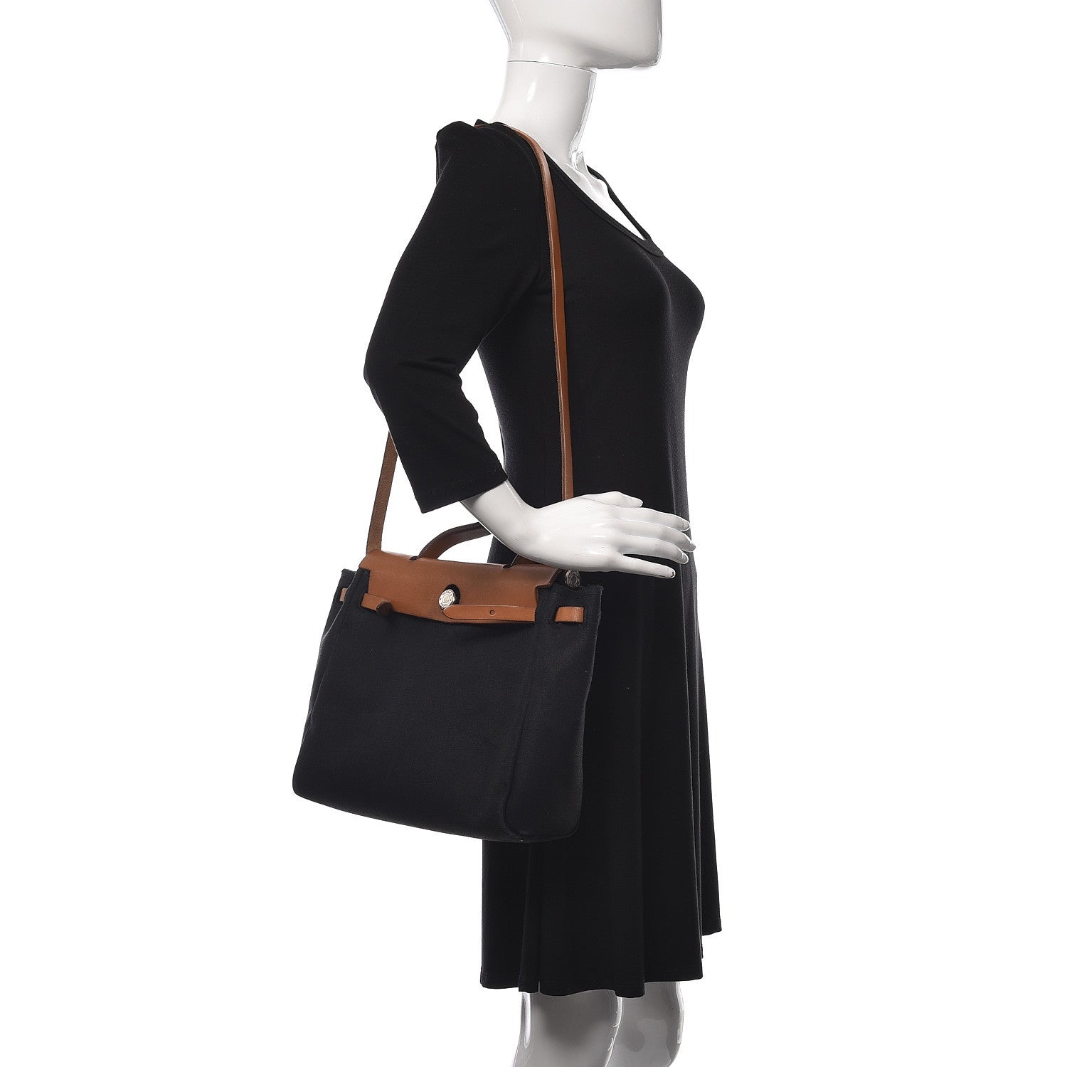 Hermes Toile Vache Calfskin Herbag PM 30 Black Natural 2 of 23