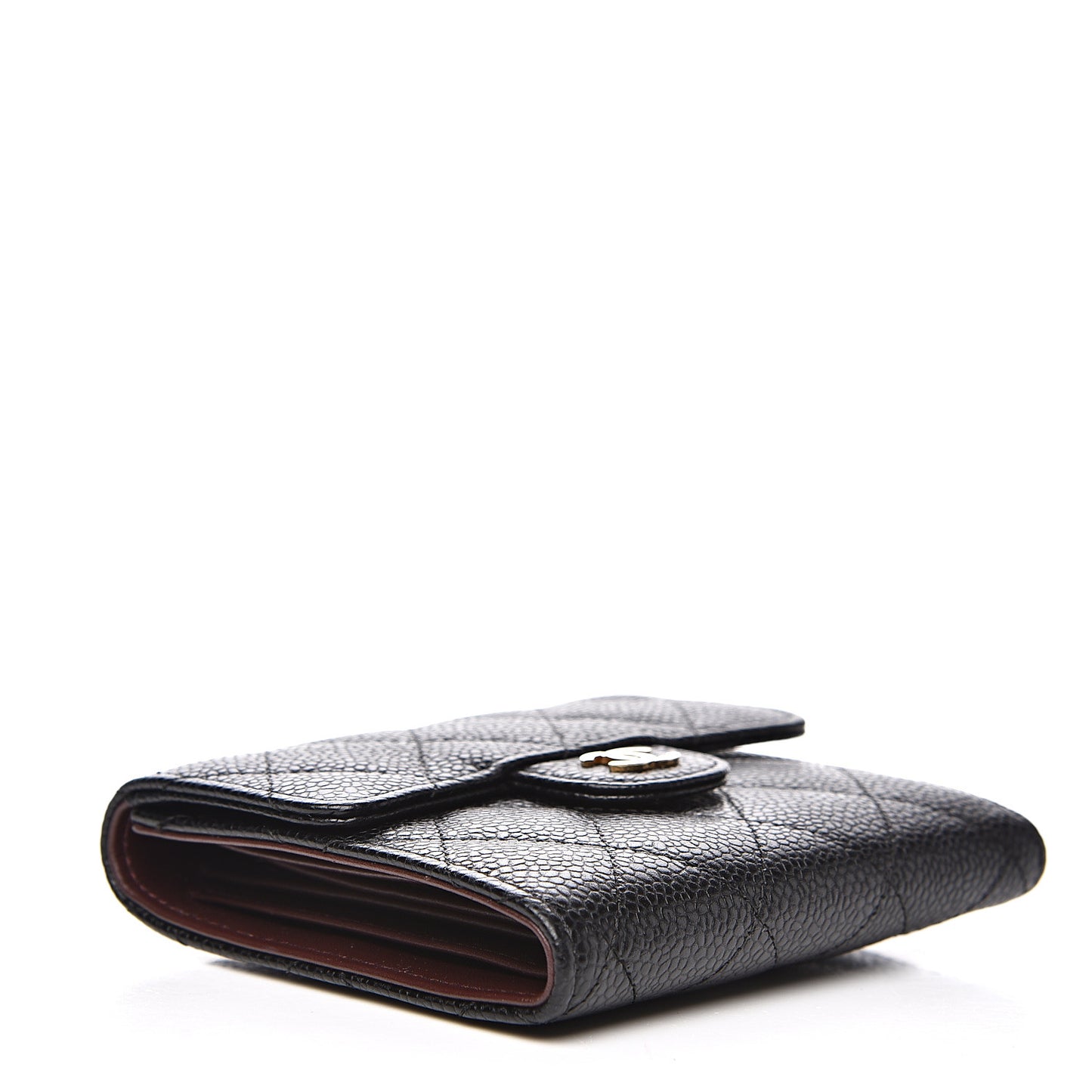 Caviar Quilted Compact Flap Wallet Black