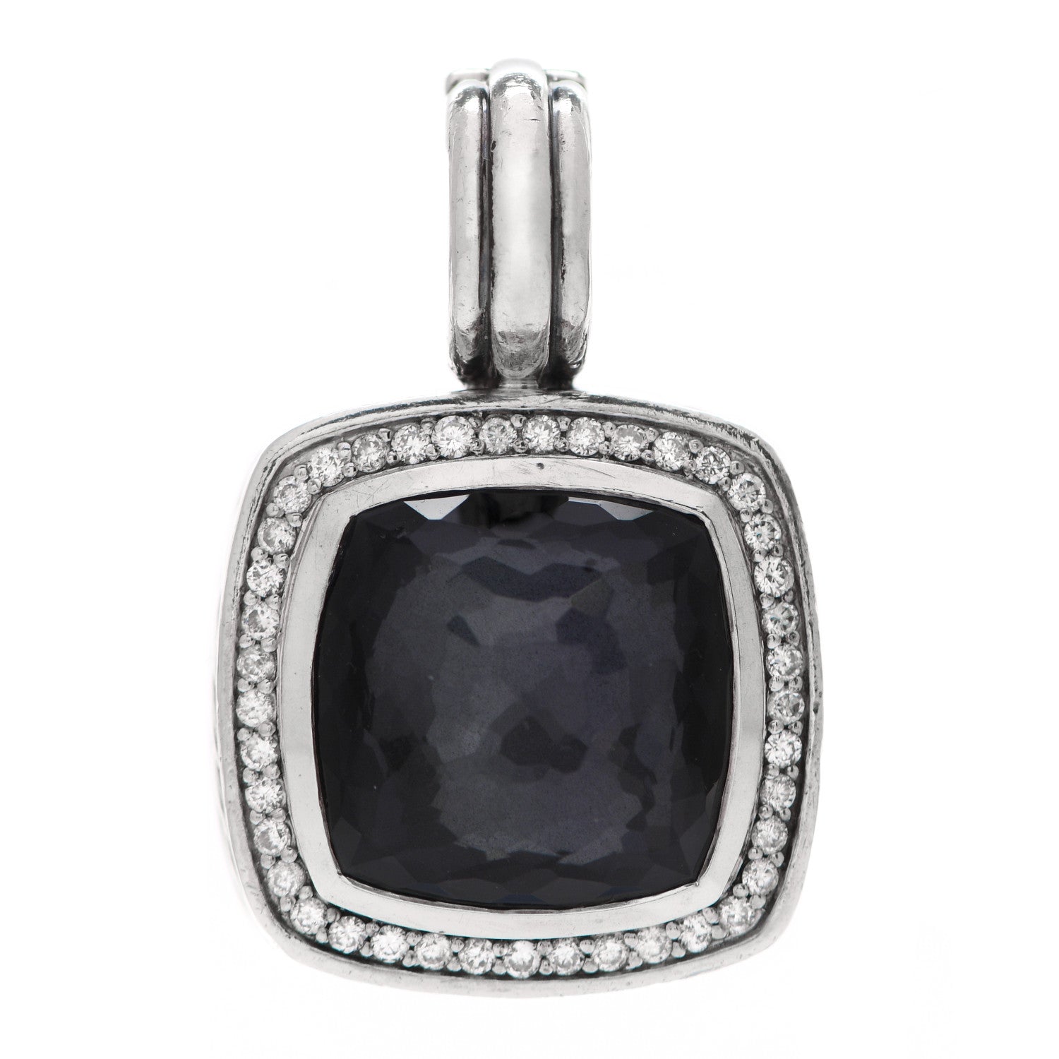 David Yurman Sterling Silver Diamond Black Orchid 14mm Albion Enhancer Pendant 1 of 4