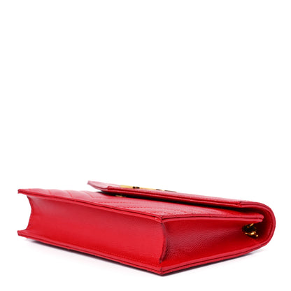 Saint Laurent Grain De Poudre Matelasse Chevron Monogram Envelope Chain Wallet New Red 10 of 12