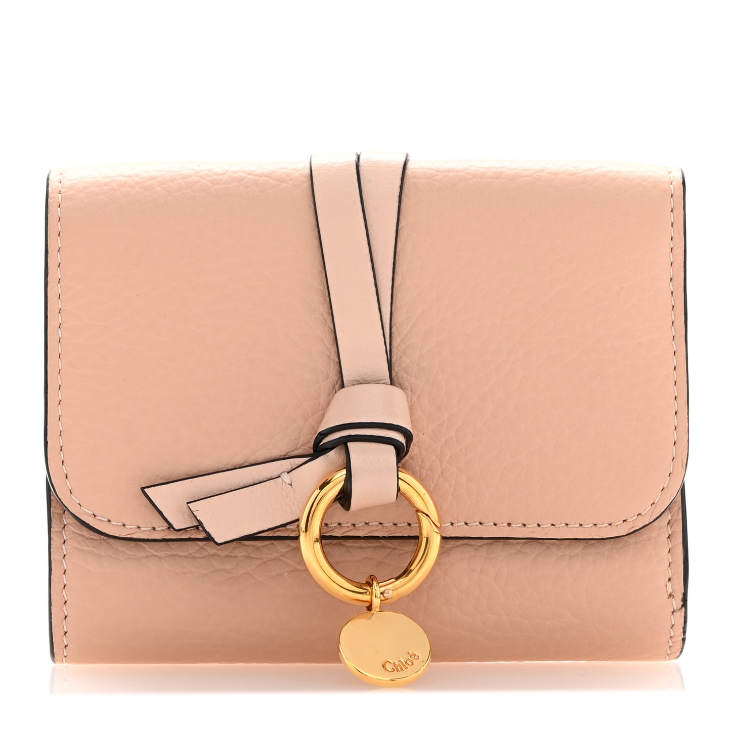 Grained Calfskin Alphabet Mini Trifold Wallet Cement Pink