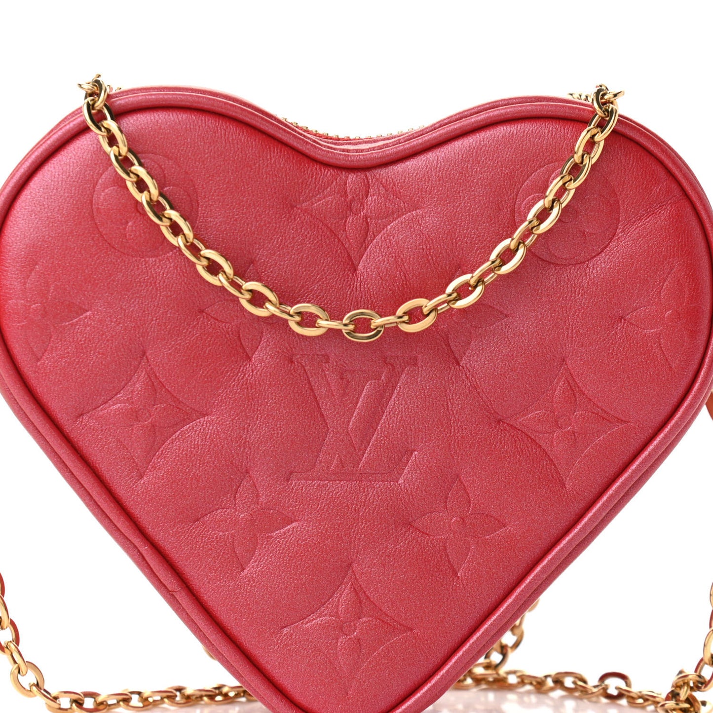 Lambskin Embossed Monogram Fall In Love Sac Coeur Heart Chain Bag Lipstick Red