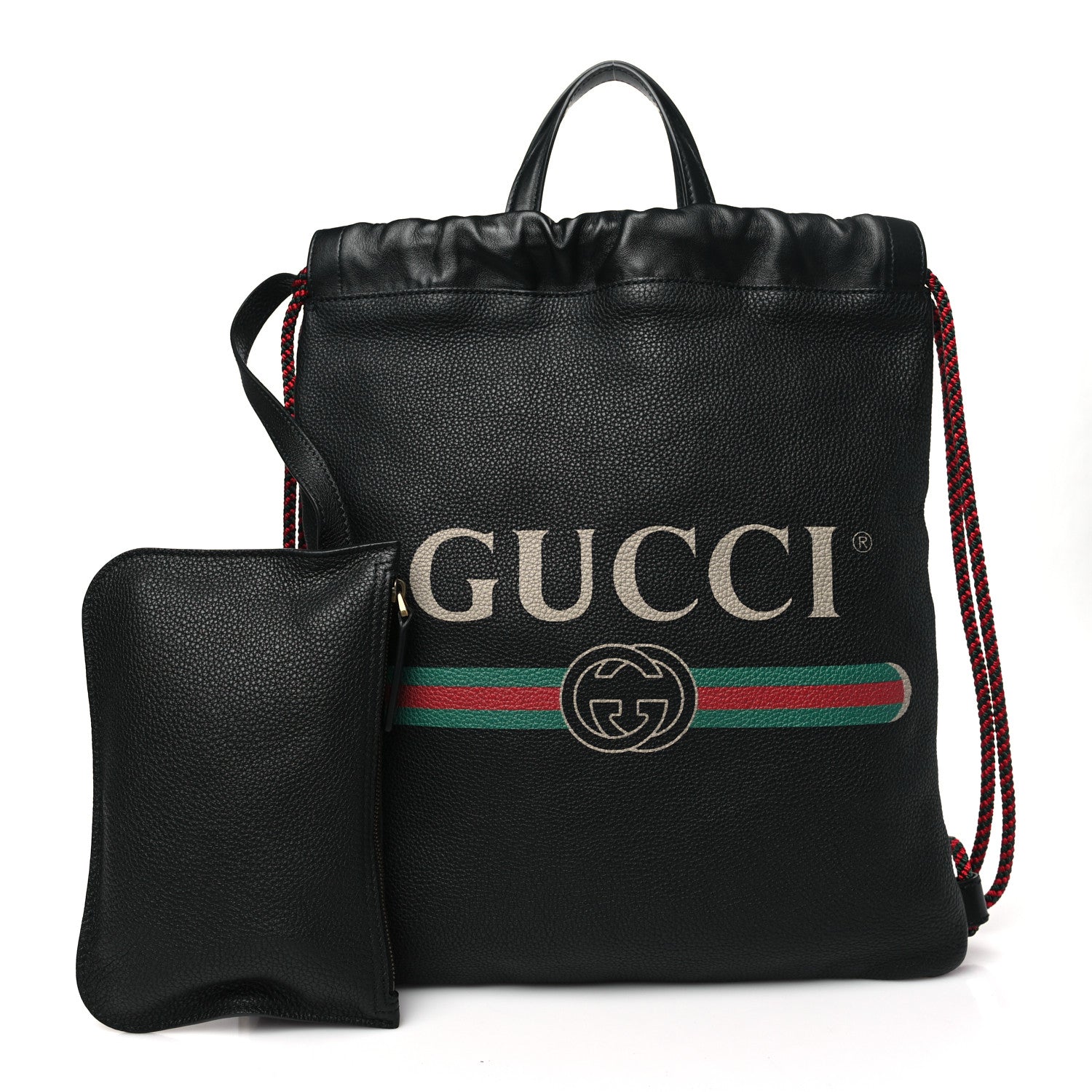 Gucci Calfskin Logo Drawstring Backpack Black 4 of 11