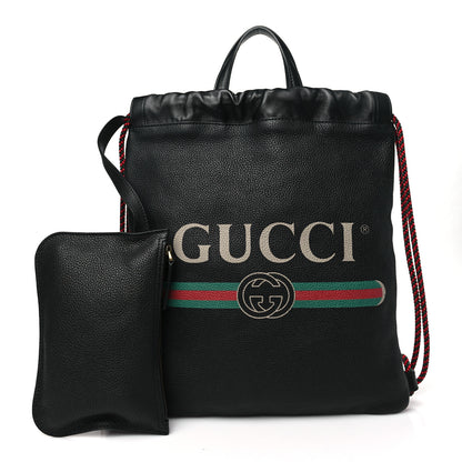 Gucci Calfskin Logo Drawstring Backpack Black 4 of 11
