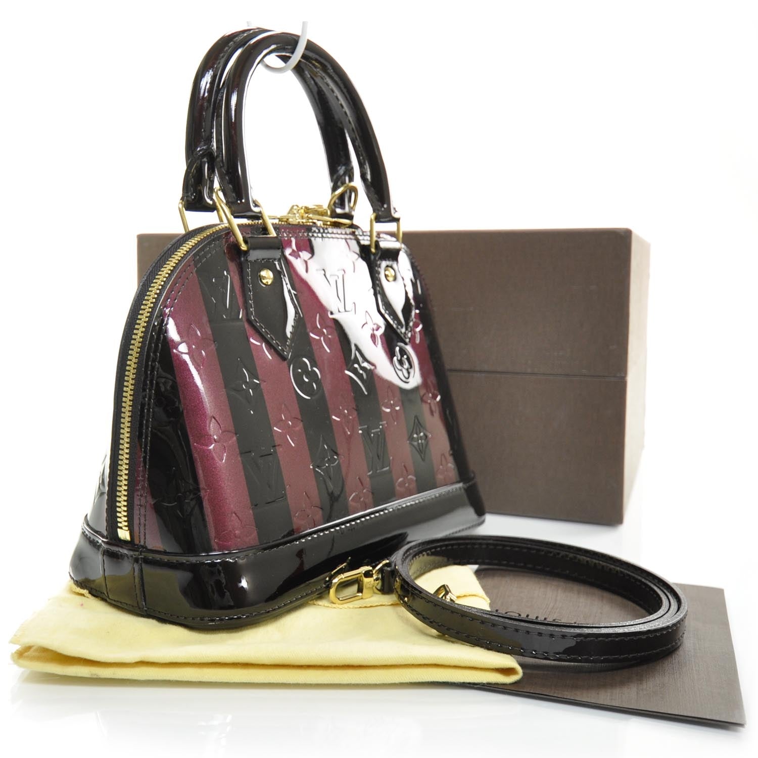 Louis Vuitton Vernis Rayures Alma BB Amarante 2 of 8