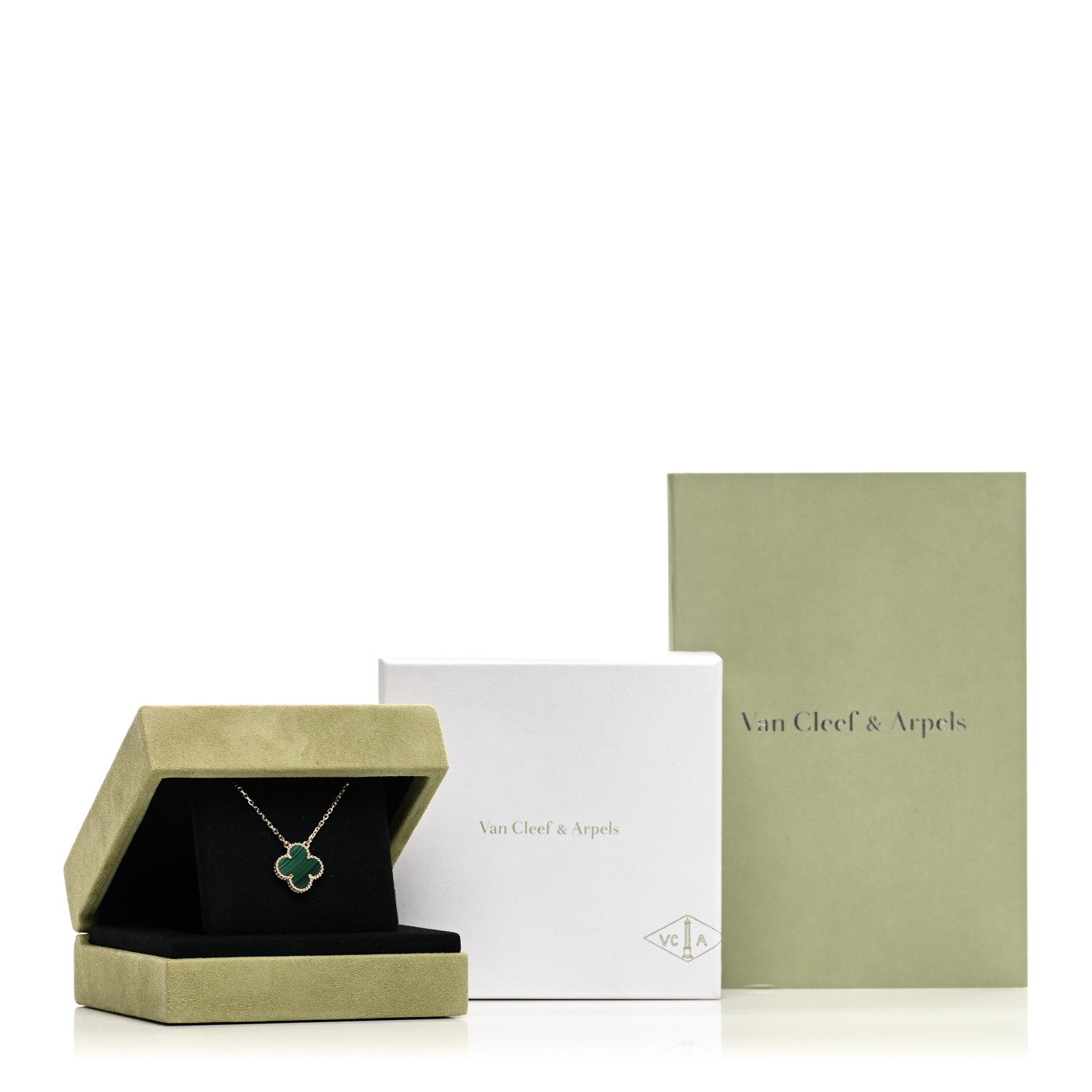Van Cleef & Arpels 18K Yellow Gold Malachite Vintage Alhambra Pendant Necklace 5 of 5
