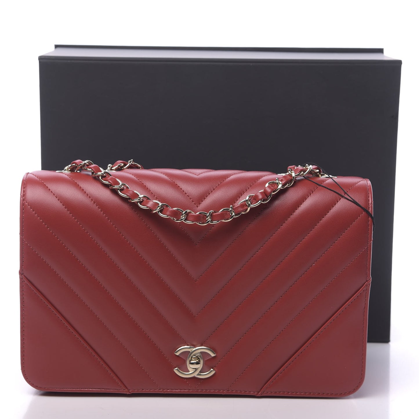 Calfskin Chevron Quilted Large Statement Flap Red