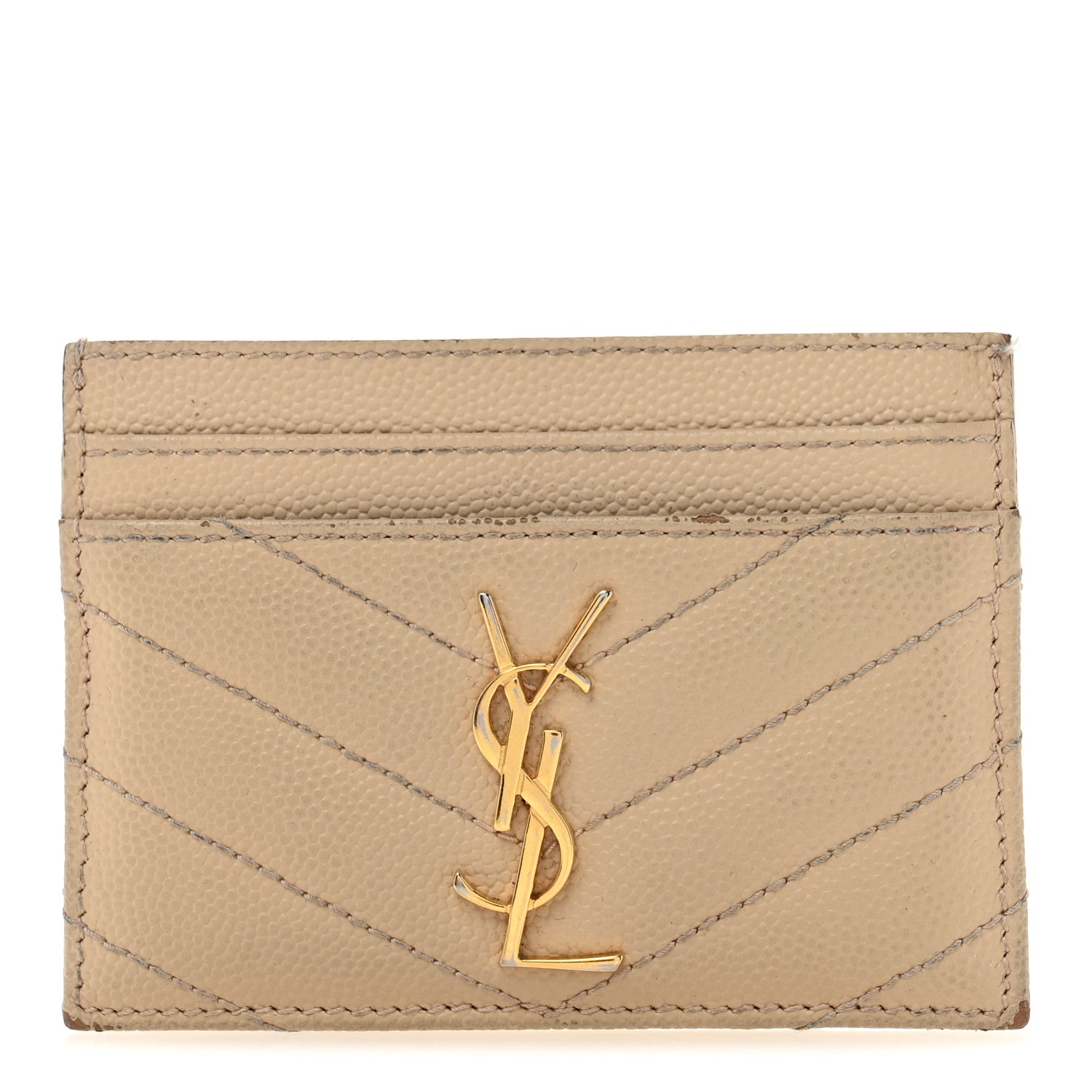 Saint Laurent Grain De Poudre Matelasse Chevron Monogram Credit Card Case Nude Powder 1 of 10