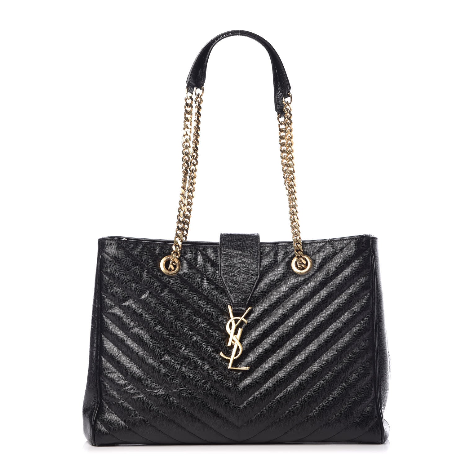 Saint Laurent Grain De Poudre Matelasse Chevron Monogram Shopping Bag Black 1 of 13