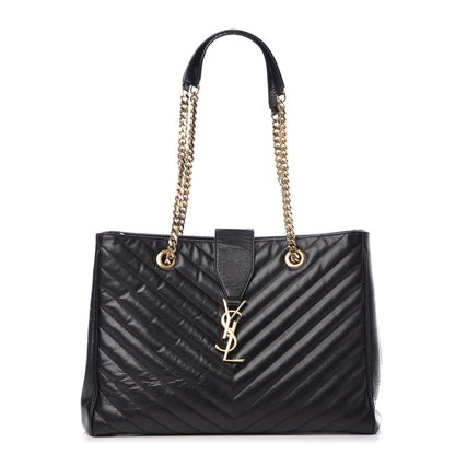 Saint Laurent Grain De Poudre Matelasse Chevron Monogram Shopping Bag Black 1 of 13