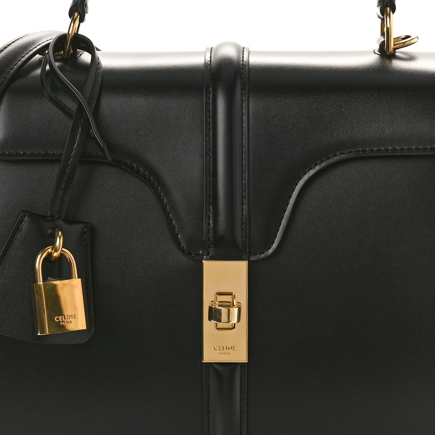 Satinated Calfskin Small 16 Top Handle Bag Black