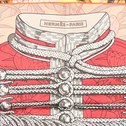 Hermes Silk Carre Double Face Brandebourgs Scarf 90 Abricot Corail Etoupe 3 of 4
