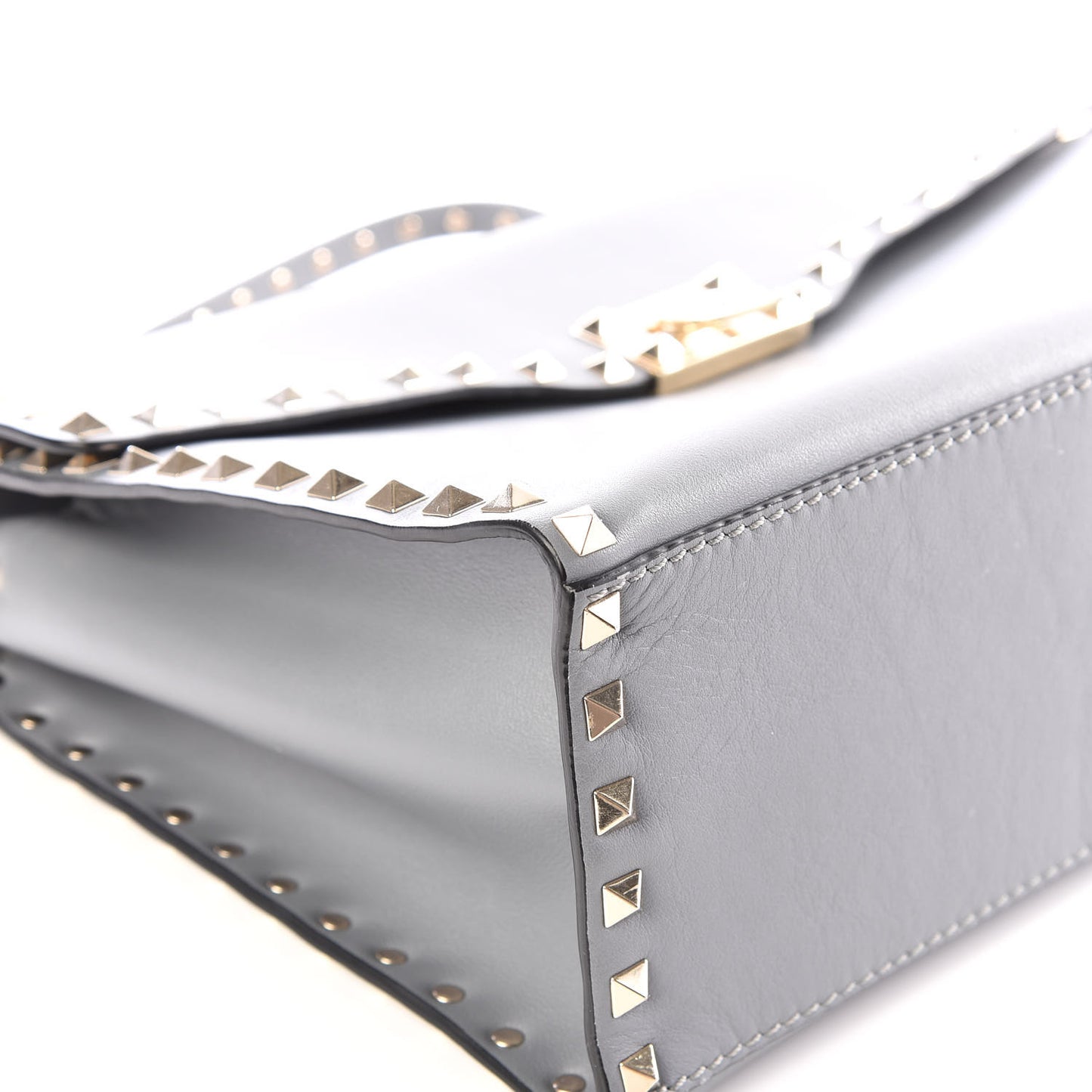 Vitello Rockstud Single Handle Flap Bag Light Stone