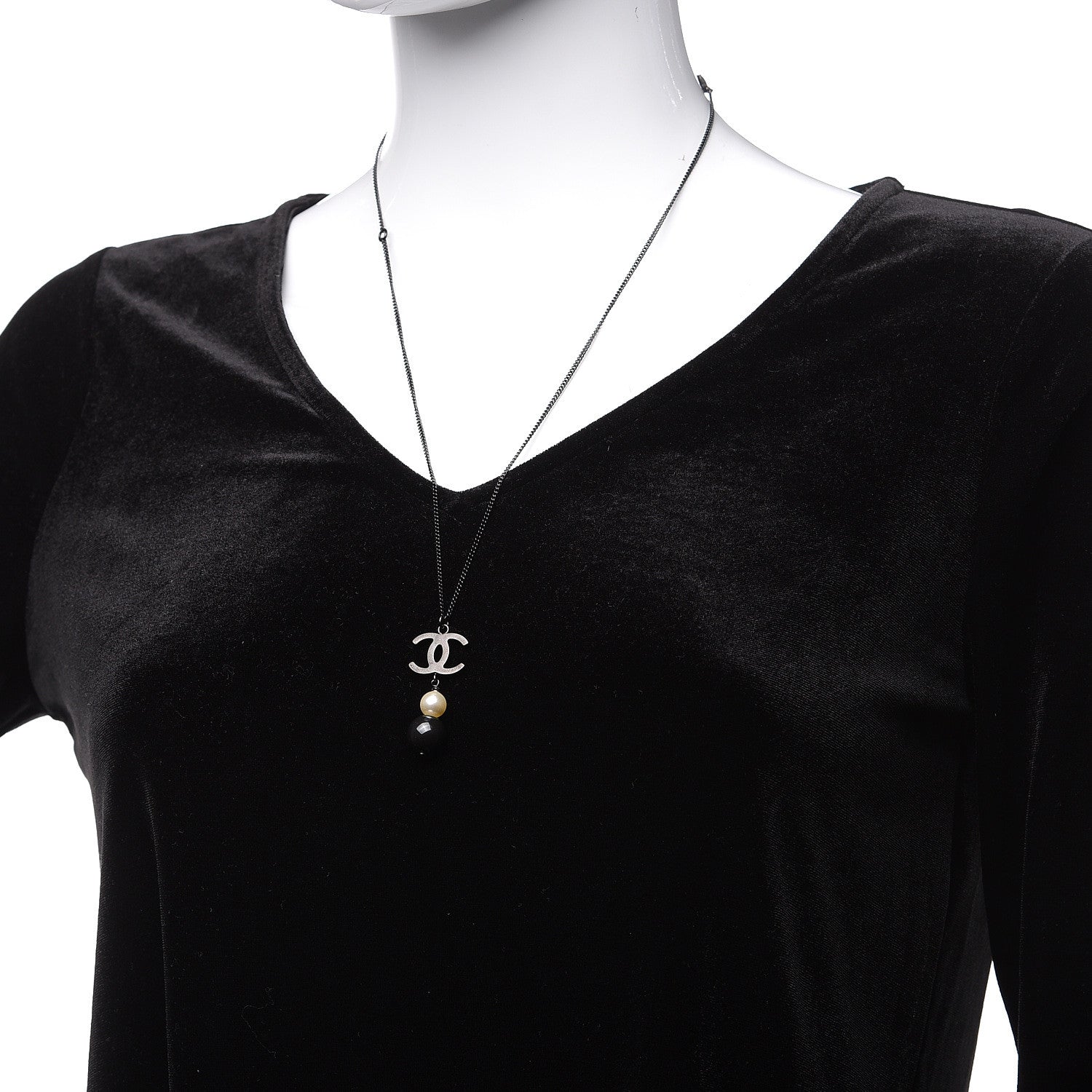 Chanel Resin CC Pearl Drop Necklace Ruthenium Black 2 of 5