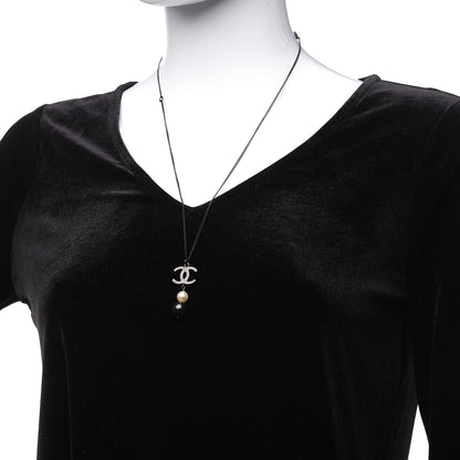 Chanel Resin CC Pearl Drop Necklace Ruthenium Black 2 of 5