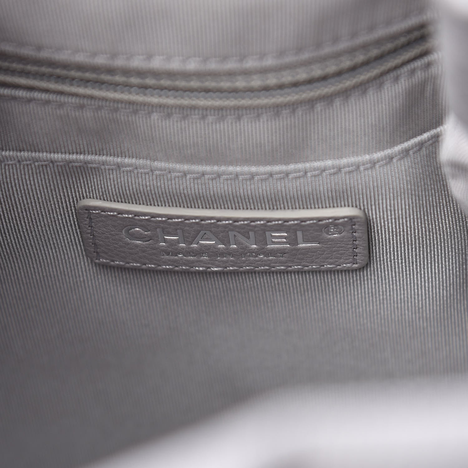 Chanel Grained Calfskin Quilted Medium CC Chain Bucket Drawstring Bag Light Grey 6 of 10