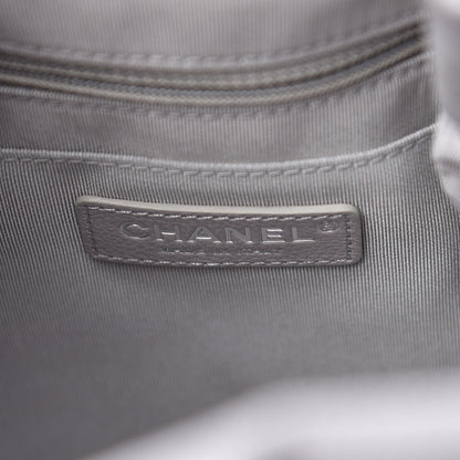 Chanel Grained Calfskin Quilted Medium CC Chain Bucket Drawstring Bag Light Grey 6 of 10