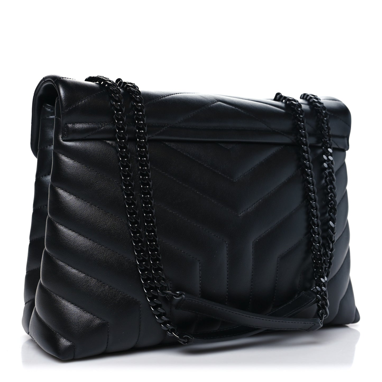 Calfskin Y Quilted Monogram Monochrome Medium Loulou Chain Satchel Black