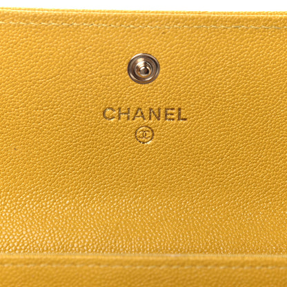 Chanel Caviar Quilted Chevron Boy Card Holder Wallet Yellow 6 of 8