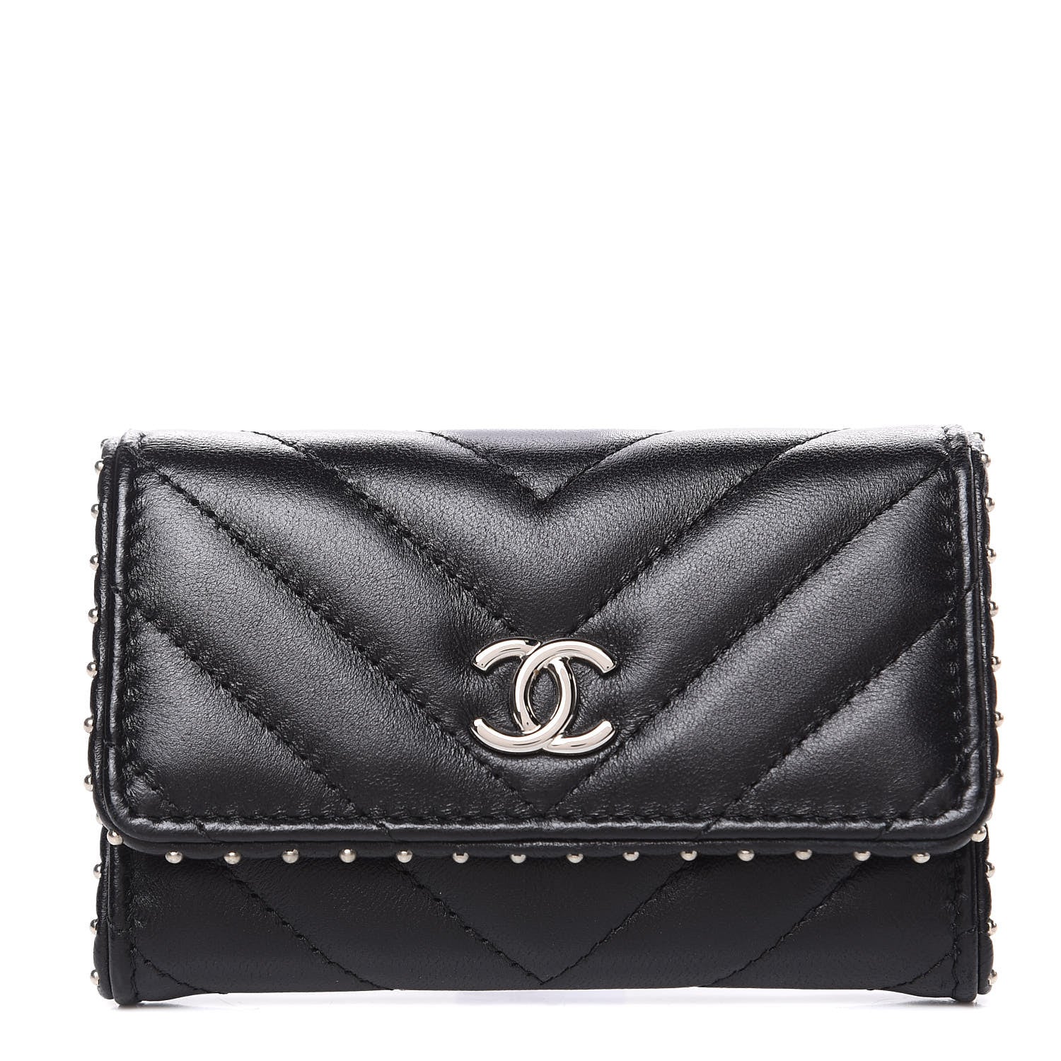 Chanel Lambskin Chevron Quilted Studded Card Holder Black 1 of 9