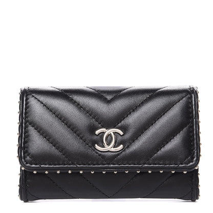 Chanel Lambskin Chevron Quilted Studded Card Holder Black 1 of 9