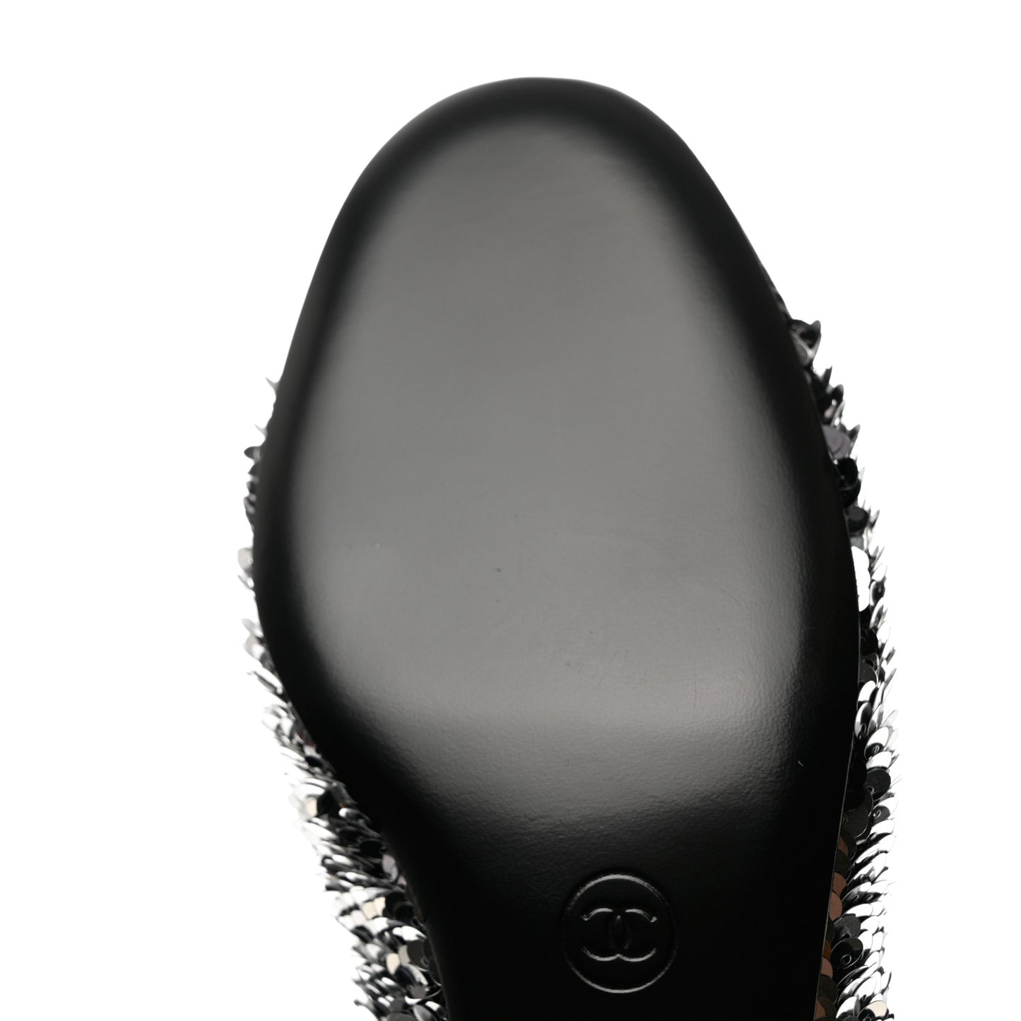 Sequin Patent Calfskin CC Pumps 40 Black Silver