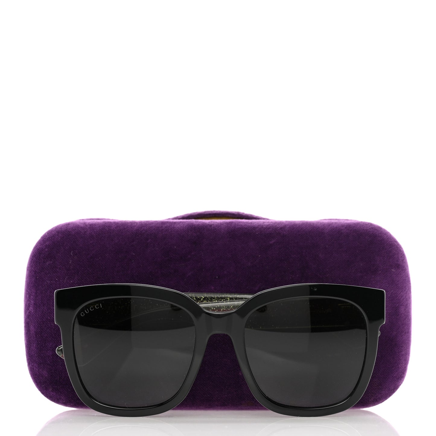 Acetate Square Frame Web Glitter Sunglasses GG0034S Black Green